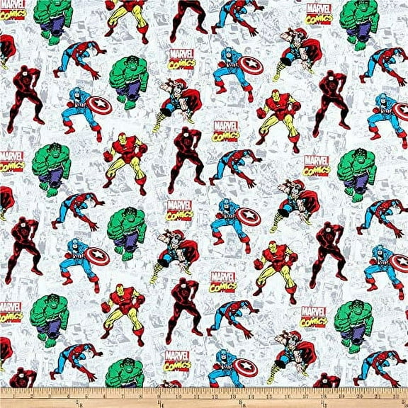 Springs Textiles Marvel Retro Comics Action Comic White Fabric Fabric by the Yard