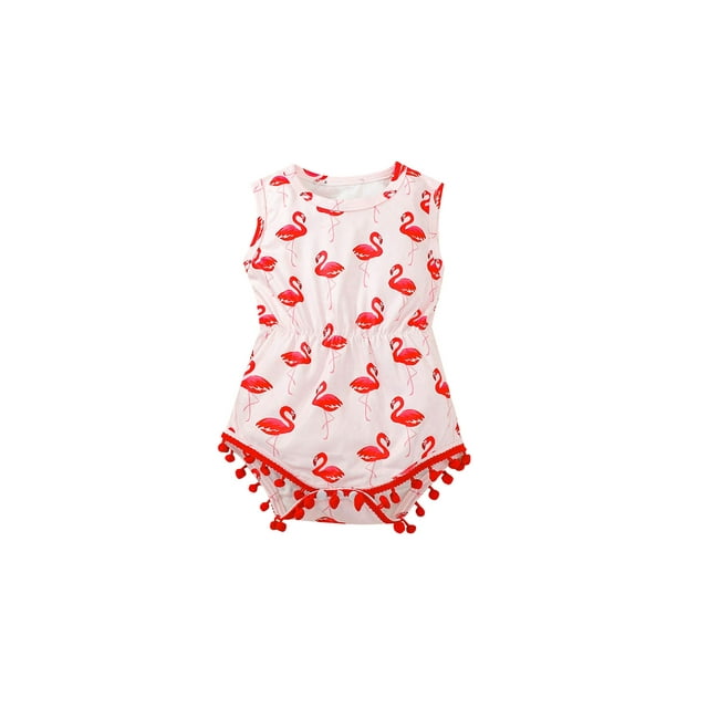 Sylvamorning Barboteuse pour Bébé Imprimé Flamingo Col Rond Sans Manches Justaucorps Combinaison