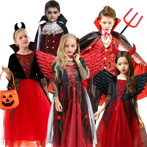 Disfraz de vampiro de Halloween para ninas y ninos traje de lujo para fiesta de carnaval vestido de malla negro Cosplay de demonio
