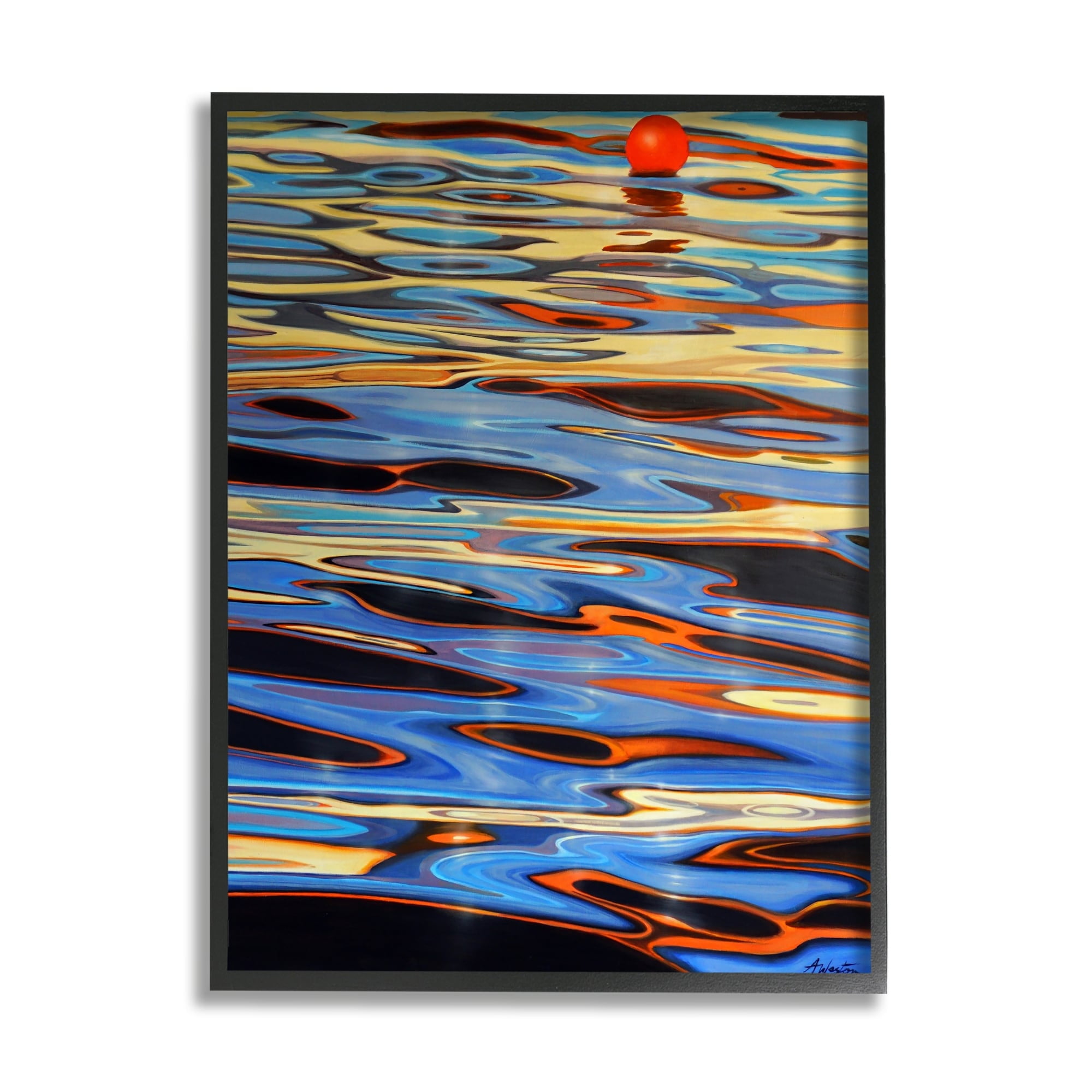 Stupell Industries Ball Floating Reflective Water Ripples Vivid Light Graphic Art White Framed Art Print Wall Art, Design by Alan Weston