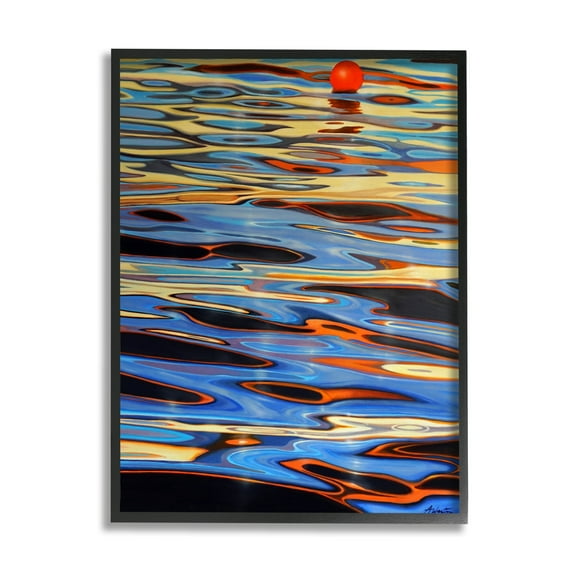 Stupell Industries Ball Floating Reflective Water Ripples Vivid Light Graphic Art Black Framed Art Print Wall Art, Design by Alan Weston