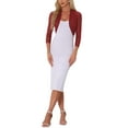 thumbnail image 3 of INSPIRE CHIC Women's Semi Sheer Tops Elegant 3/4 Sleeves Cardigan Bolero Shrug M Deep Red, 3 of 6