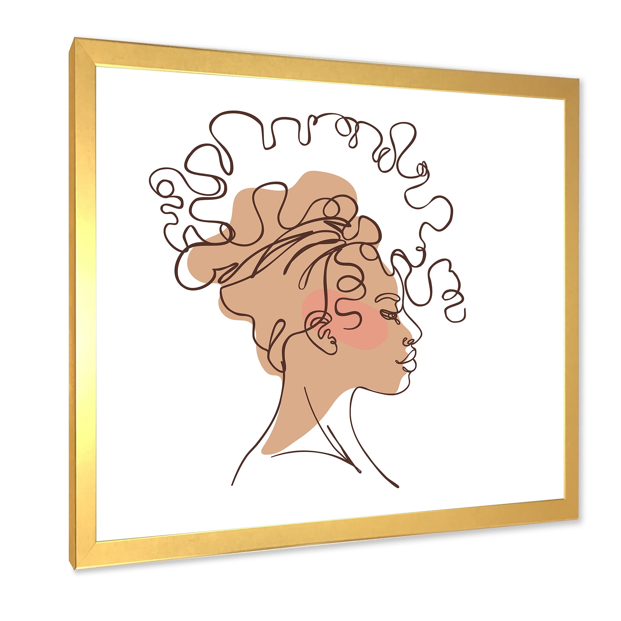 Designart 'One Line Portrait of Afro American Woman I' Modern Framed Art Print