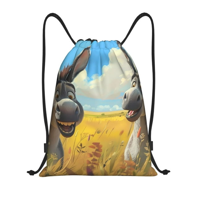Xecao Funny Countryside Donkey Pattern Sports Drawstring Backpack - String Swim Gym Bag with Wet Proof Pocket for Women&Men-Medium