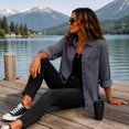 thumbnail image 5 of Stralyhd Jean Jacket Women Long Sleeve Fall Retro Denim Jackets Short Lapel Jean Coats Button Down Denim Shirt with Chest Pockets Gray M, 5 of 6