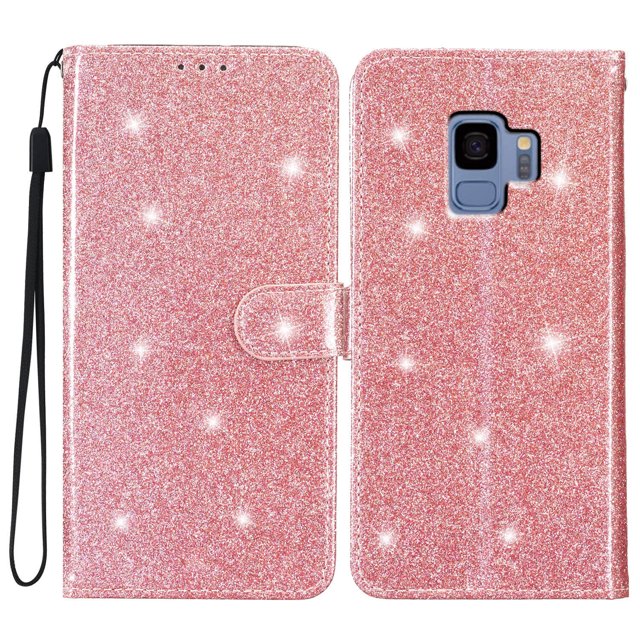 Compatible avec Samsung Galaxy S9 Étui Portefeuille Pailleté avec Poche pour Carte Couverture Rabattable