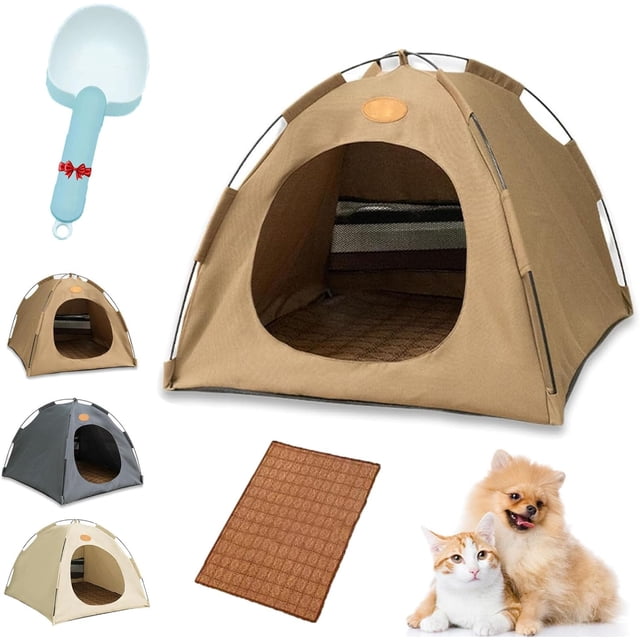 Pop-Up Pet Tent, Indoor/Outdoor Portable Hideaway for Cats & Small Dogs, Washable Mesh Window, Coffee, L