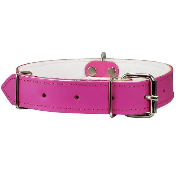 Dogs My Love Genuine Leather Felt Padded Dog Collar Pink