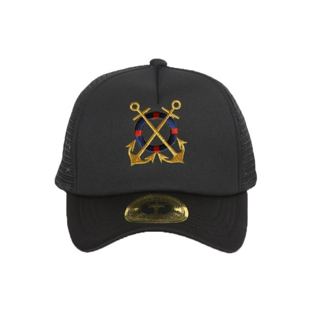 Chapeau de Camionneur Réglable Noir Ancres d'Or