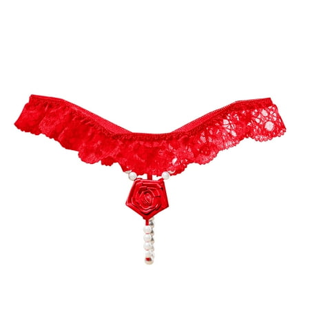 

Lovskoo G-string Lace Underwear Solid Hollow Bikini Panties Red