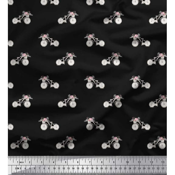 Soimoi Black Cotton Duck Fabric Floral Girl Bicycle Transport Decor Fabric Printed Yard 44 Inch Wide