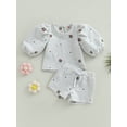 thumbnail image 2 of Arvbitana 0-3 Years Infant Baby Girls Shorts Set Flower Print Puff Sleeve T-shirt with Shorts Summer 2-piece Outfit, 2 of 8