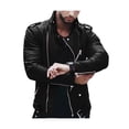 thumbnail image 1 of hirigin Men's PU Leather Jacket, Plain Color Zip-Up Long Sleeve Rivet Lapel Moto Biker Jacket, Cool Slim Buckle Belt Hem Outerwear, 1 of 9