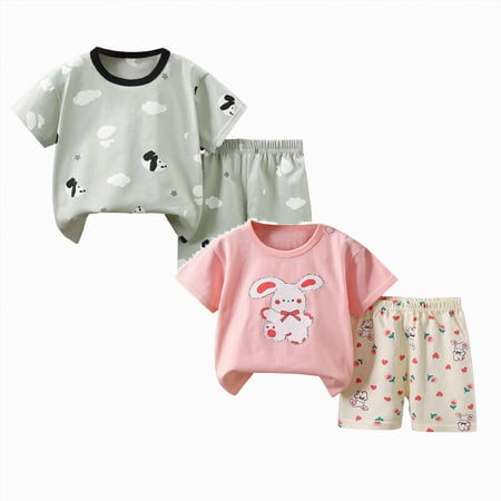 CAUYDY Infant Baby Boy Summer Clothes Cute Animal Print Short Sleeve Tshirt Elastic Waist Shorts Toddler Boy 4 Piece Sets(Grey & Watermelon Red 4-5 Y)