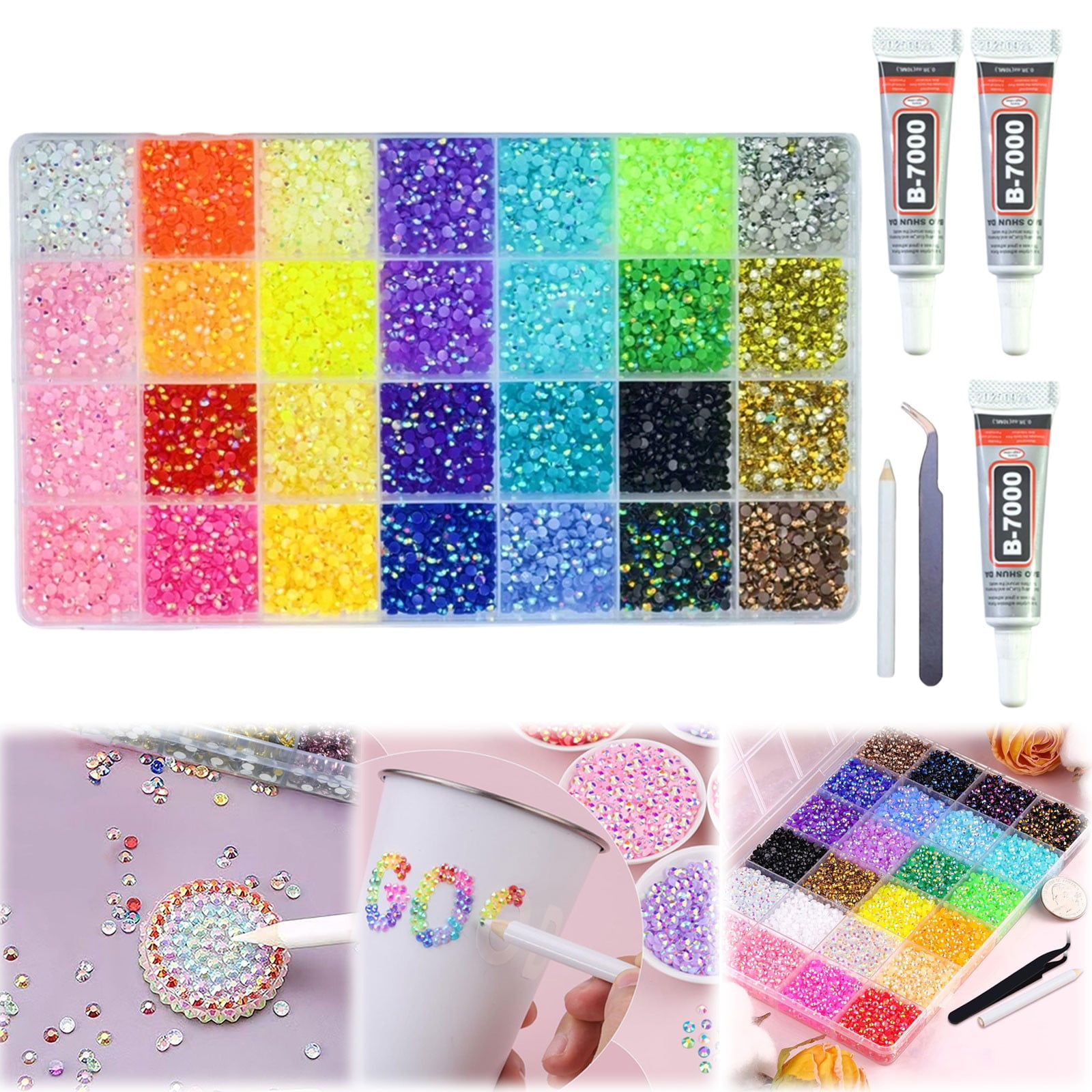 32000Pcs Resin Jelly Rhinestones for Bedazzling, Mixed-Color Flatback Gems for Diamond Art, Bedazzler Kit with 3Pcs Jewelry Glue for DIY Crafting Crafts Book Shoes Nail Art