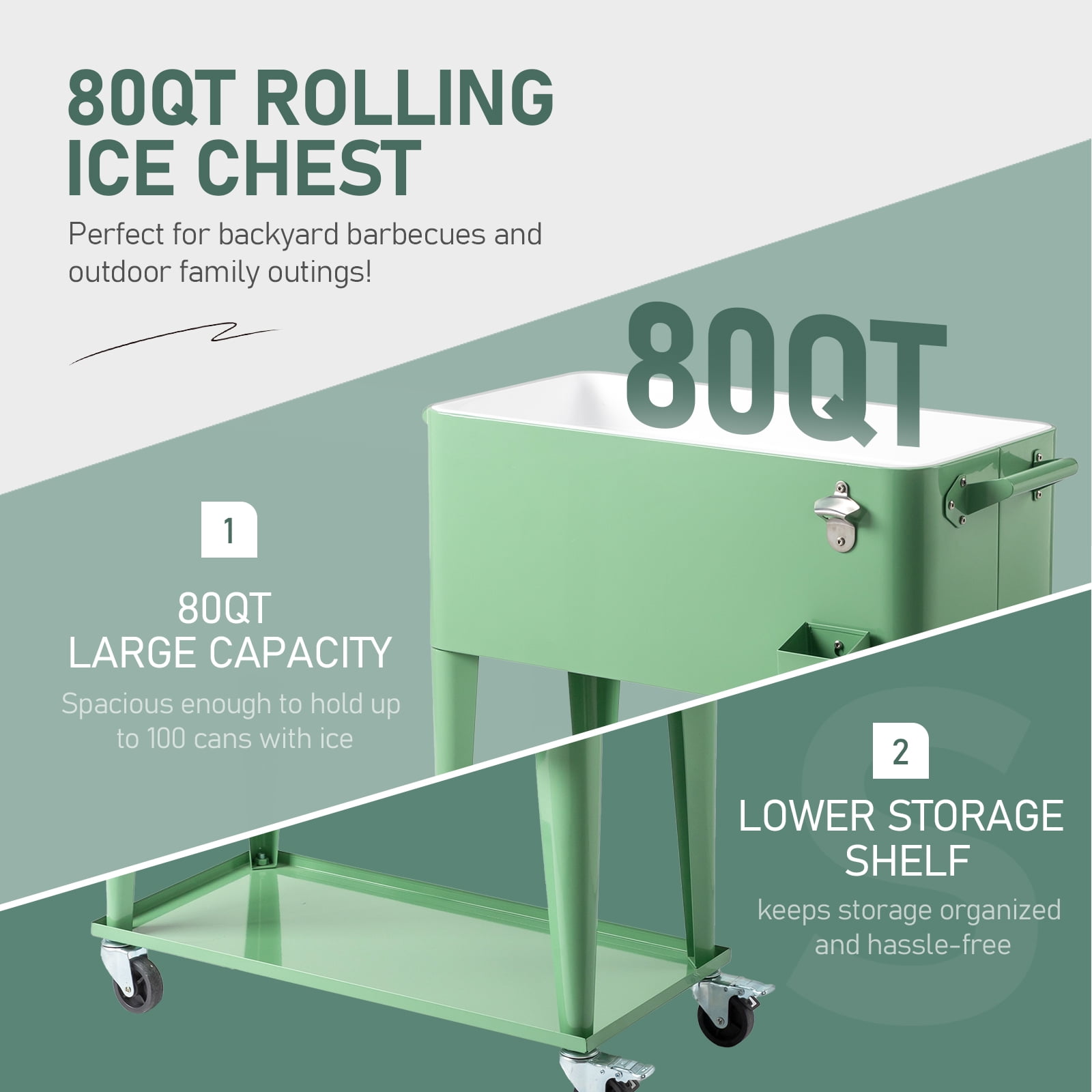 80QT Patio Rolling Cooler