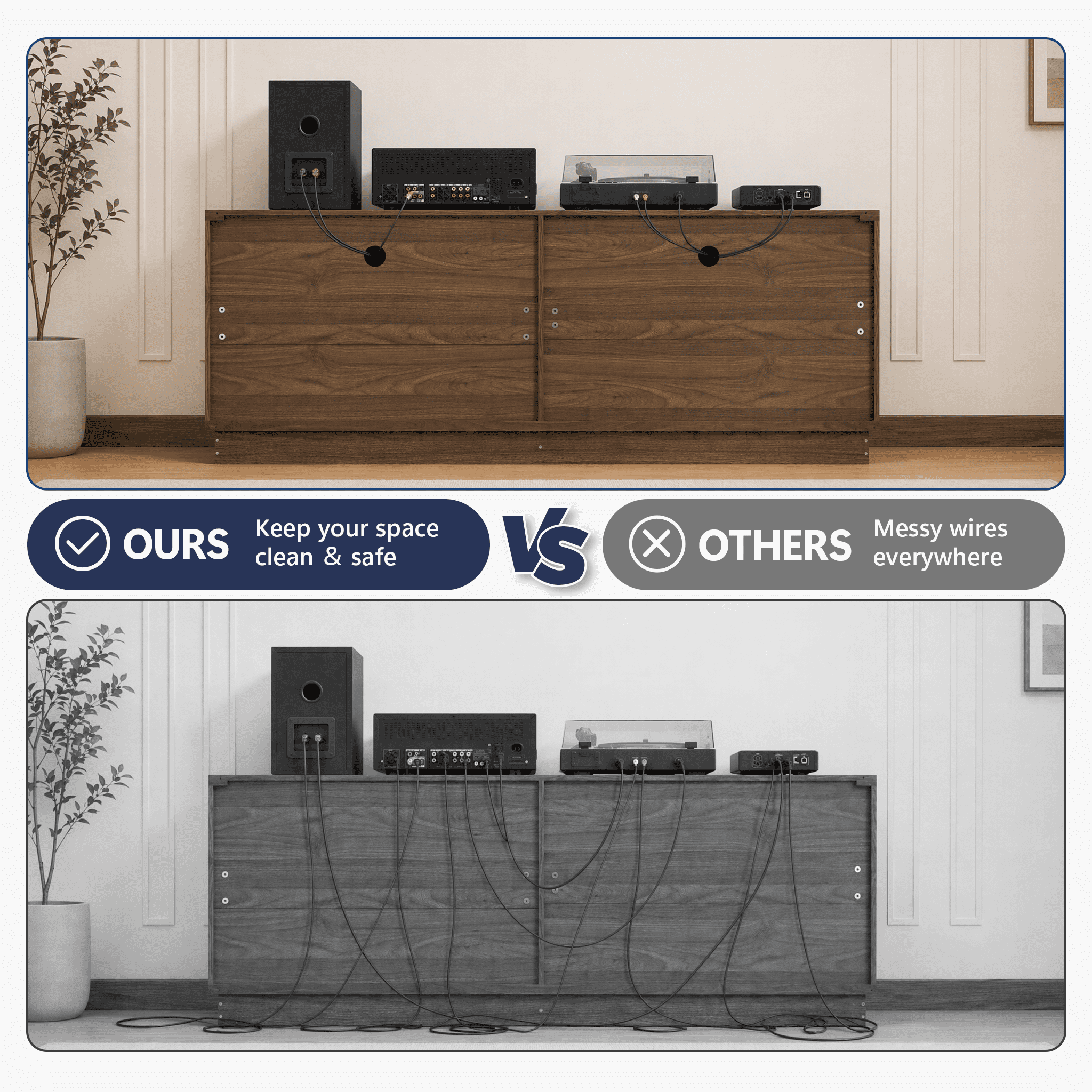 Mintazer 63'' TV Stand with 4 Storage Doors, Low Profile Storage Media Console Table with Cable Holes for Living Room, Kitchen, Bedroom & Entryway, Walnut
