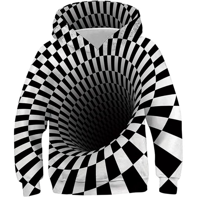 Sudaderas con capucha para niños y niñas, sudaderas con capucha estampadas en 3D, jersey informal de manga larga con bolsillo para 8-11 años, blanco y negro M