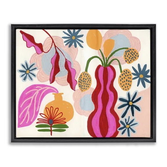 Stupell Industries Eclectic Mod Flower Vases Floral Painting Black Floater Framed Canvas Art Print Wall Art, 21 x 17