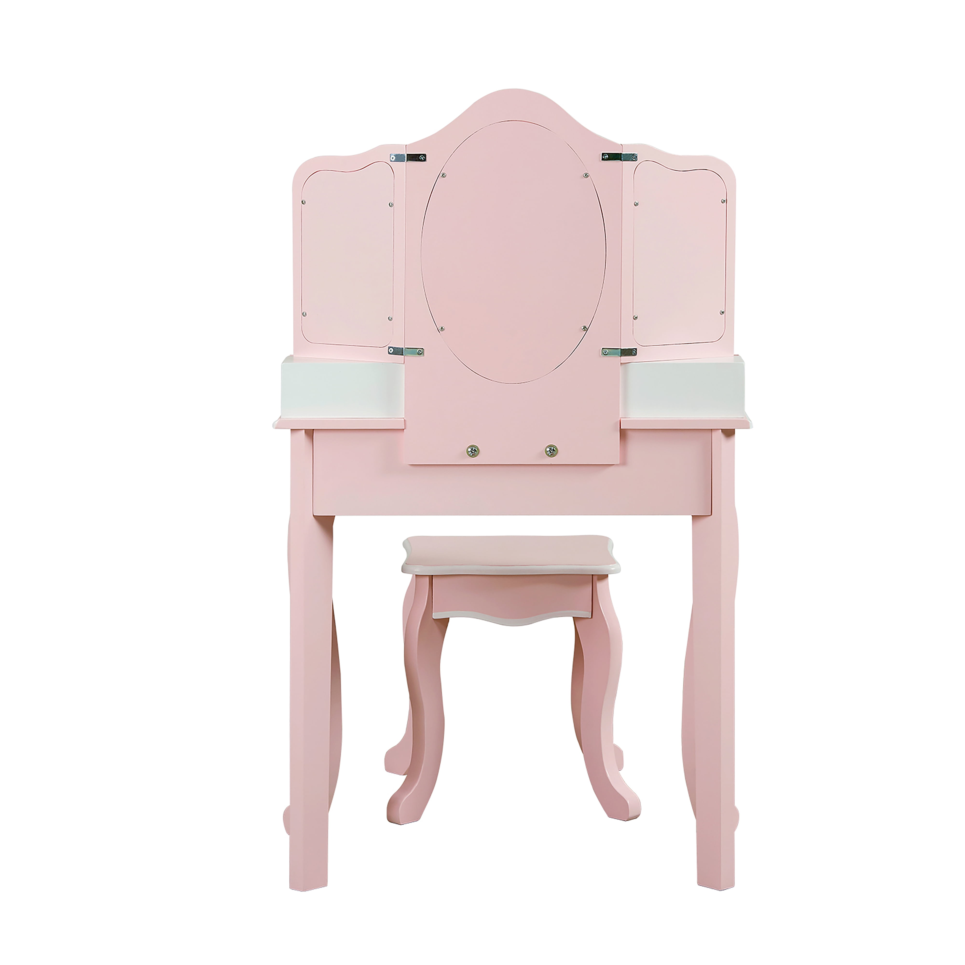 Teamson Kids Vanity Table & Stool Set with Acrylic Tri-Fold Mirror, Pink