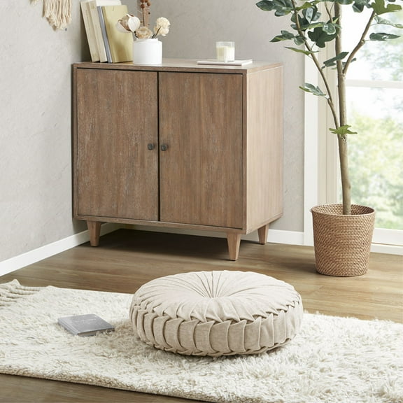 Ergode Poly Chenille Round Floor Pillow Cushion - Soft & Luxurious Textured Fabric - Tufted Button Center & Pleated Detailing