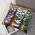thumbnail image 7 of Outdoor Pillow Covers Set of 2, Summer Slippers with Stars and Stripe Decorative Throw Pillowcase Wood Plank Linen Soft Cozy Cushion Cover Pillowsham, 7 of 7