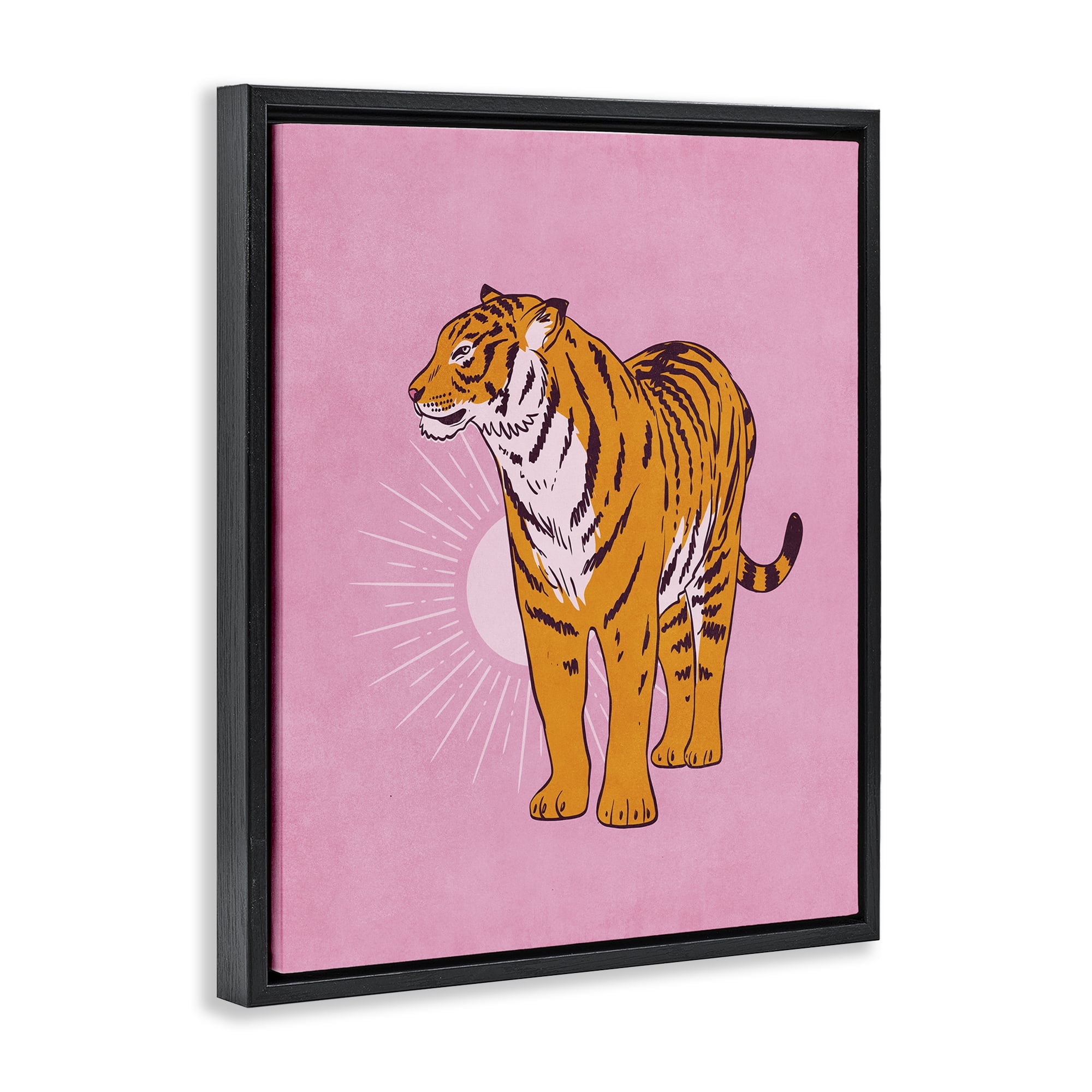 Stupell Industries Preppy Tiger Standing Animals Painting Black Floater Framed Canvas Art Print Wall Art, 25 x 31