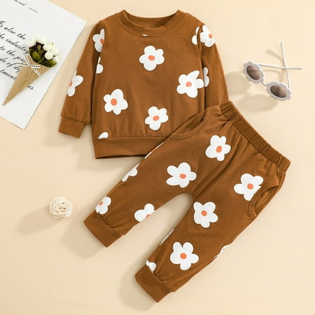 

Hunpta Infant Toddler Boys Girls Long Sleeve Flowers Prints Pullover Tops Pants Outfits