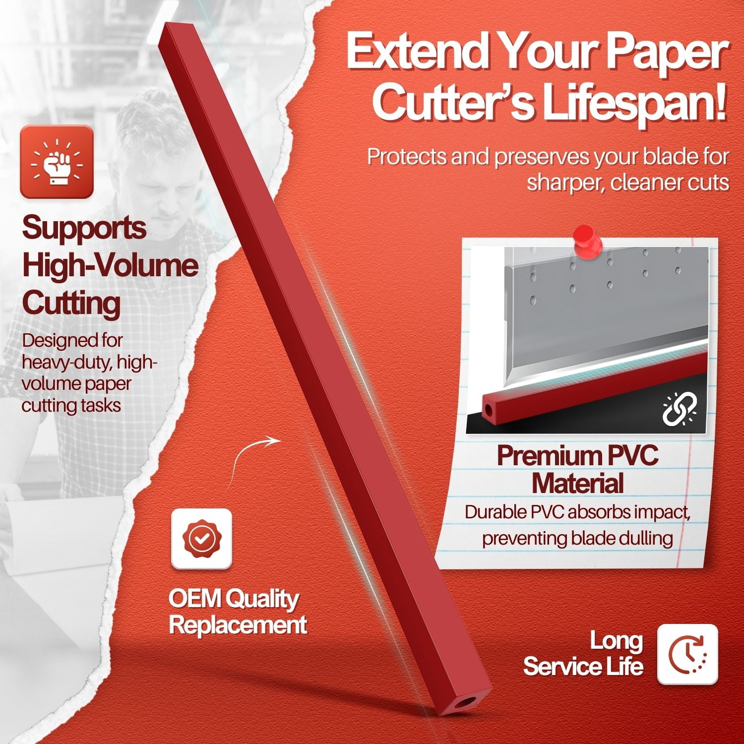 17" A3 Cutting Stick Replacement, Stack Paper Cutter Trimmer Blade Rubber Pad for Heavy Duty Professional Industrial Guillotine Stack Desktop, 17 inch Trimming Machine Accessories Parts