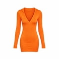 thumbnail image 4 of IUYRTFE Women's Solid Color V-Neck Long Sleeve Dress Slim Fit Stretch Casual Party Midi Dress, 4 of 5