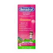 Children's Benadryl Dye-Free Allergy Liquid Bubble Gum 4 fl oz (Pack of 14)