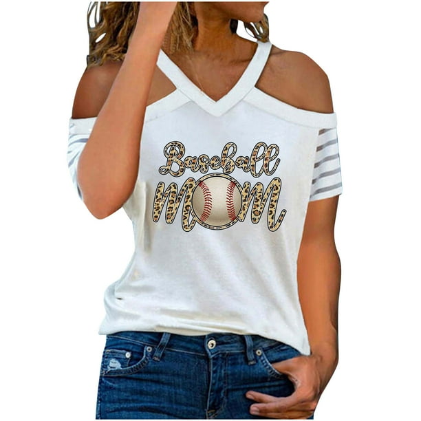 Blusa de manga corta con estampado de cuello en V informal para mujer con estilo Camiseta de verano con hombros descubiertos OAVQHLG3B Store lin121212 Walmart en linea