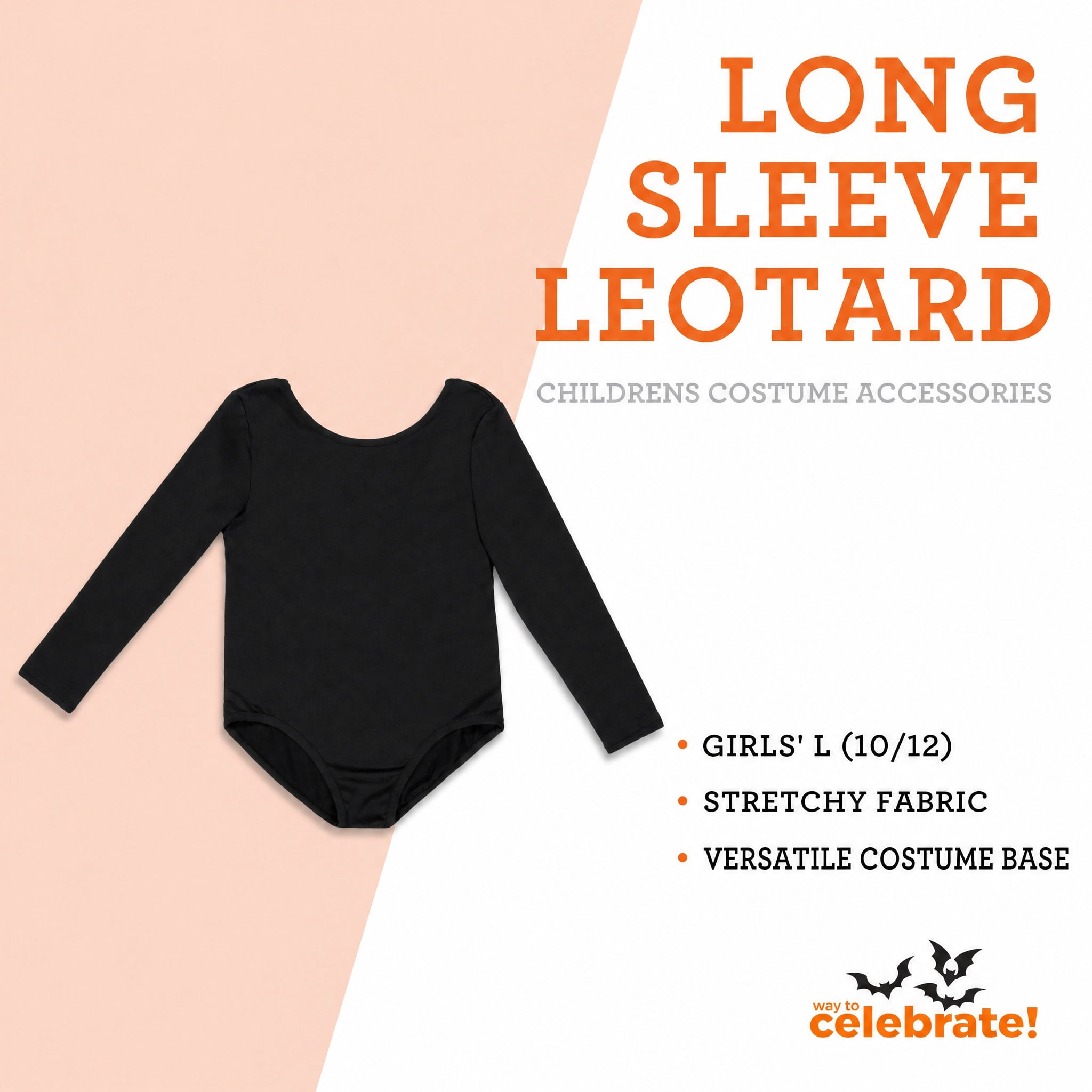 Long Sleeve Leotard Costume Accessory for Children, Black, L (10/12), Halloween by Way To Celebrate