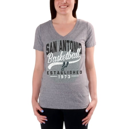 Women's Charcoal San Antonio Spurs Cracked Type Version 2 V-Neck