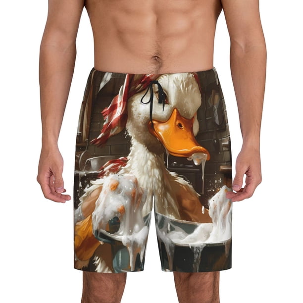Balery Cartoon Scottish Duck Pantalones cortos de pijama de punto de algodón para hombre con cinturilla y bolsillos-4X-Large