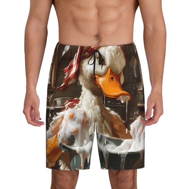 Balery Cartoon Scottish Duck Pantalones cortos de pijama de punto de algodón para hombre con cinturilla y bolsillos-XX-Large