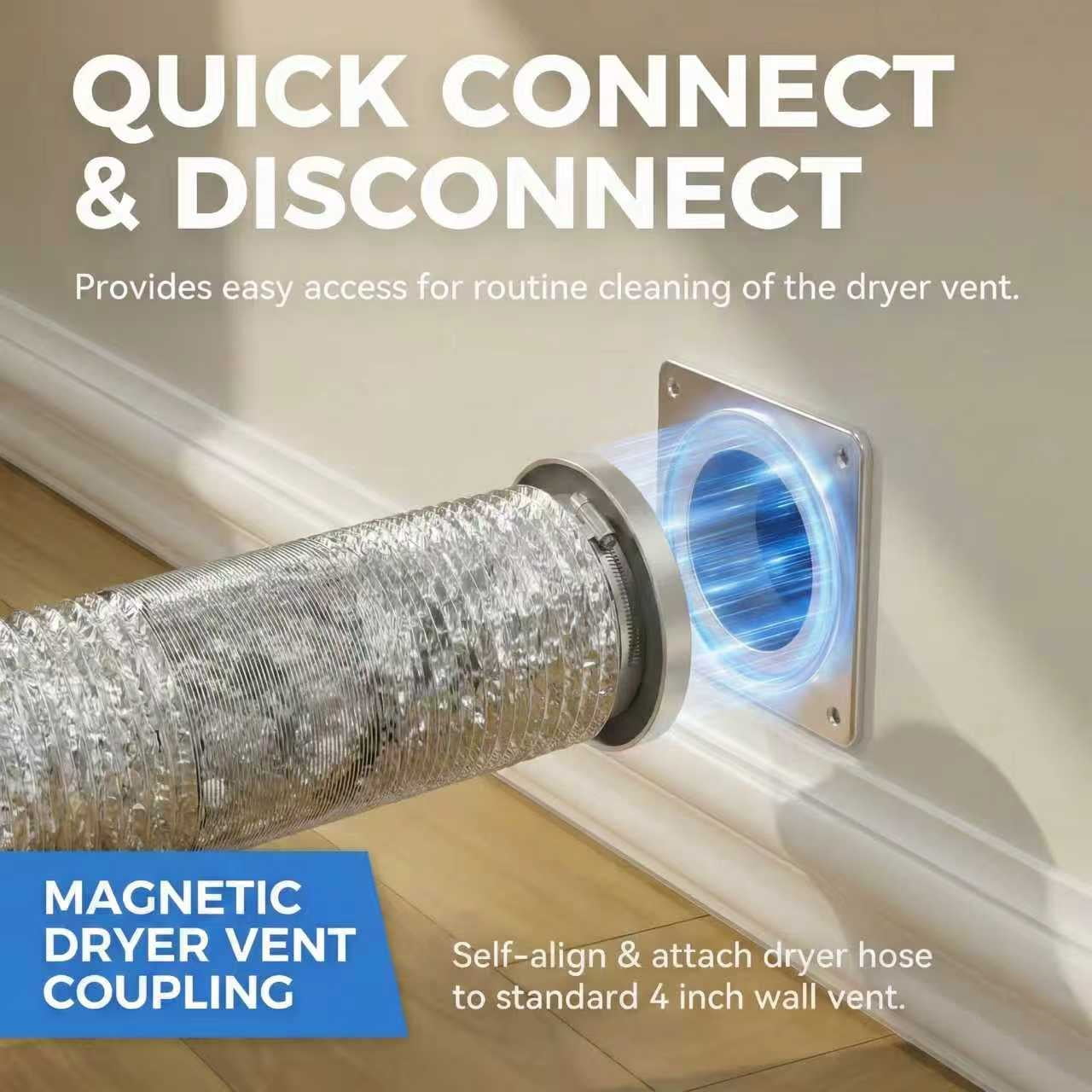 Airtight Seal Magnetic Dryer Vent Connector Kit, for Easy Lint Cleaning, Quick Connect Dryer Vent Tube