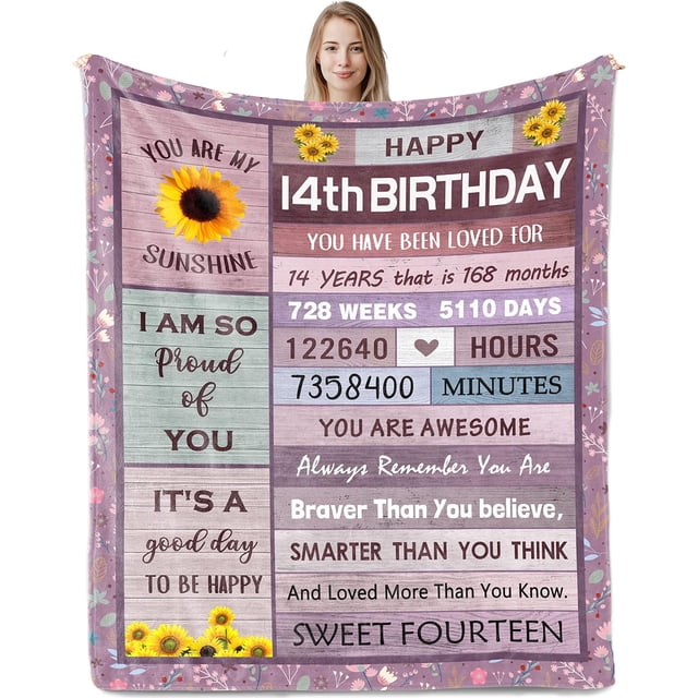 LHSHID Gifts for 14 Year Old Girl Birthday Gifts for 14 Year Old Girl14th Birthday Decorations Birthday Gifts for Teen Girls 14 Best 14th Birthday Gifts Blanket 50"x60"