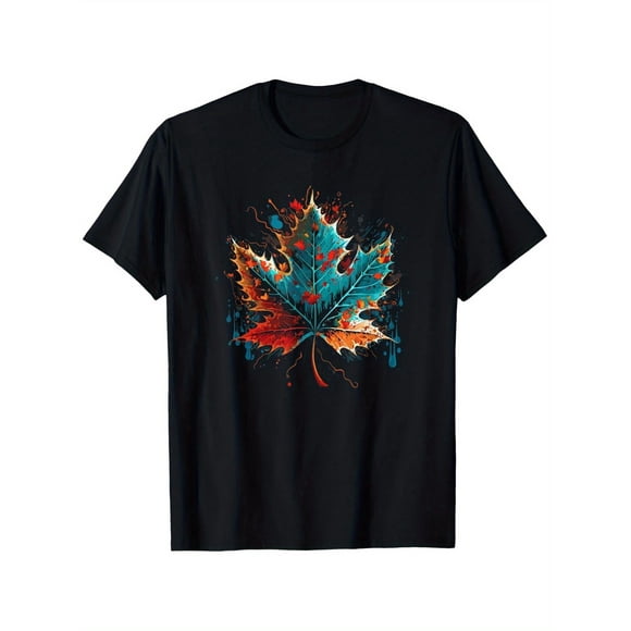 Canadian Maple Leaf Ink Splatter Bold Red Design Unisex T-Shirt V48, up to Size 5XL