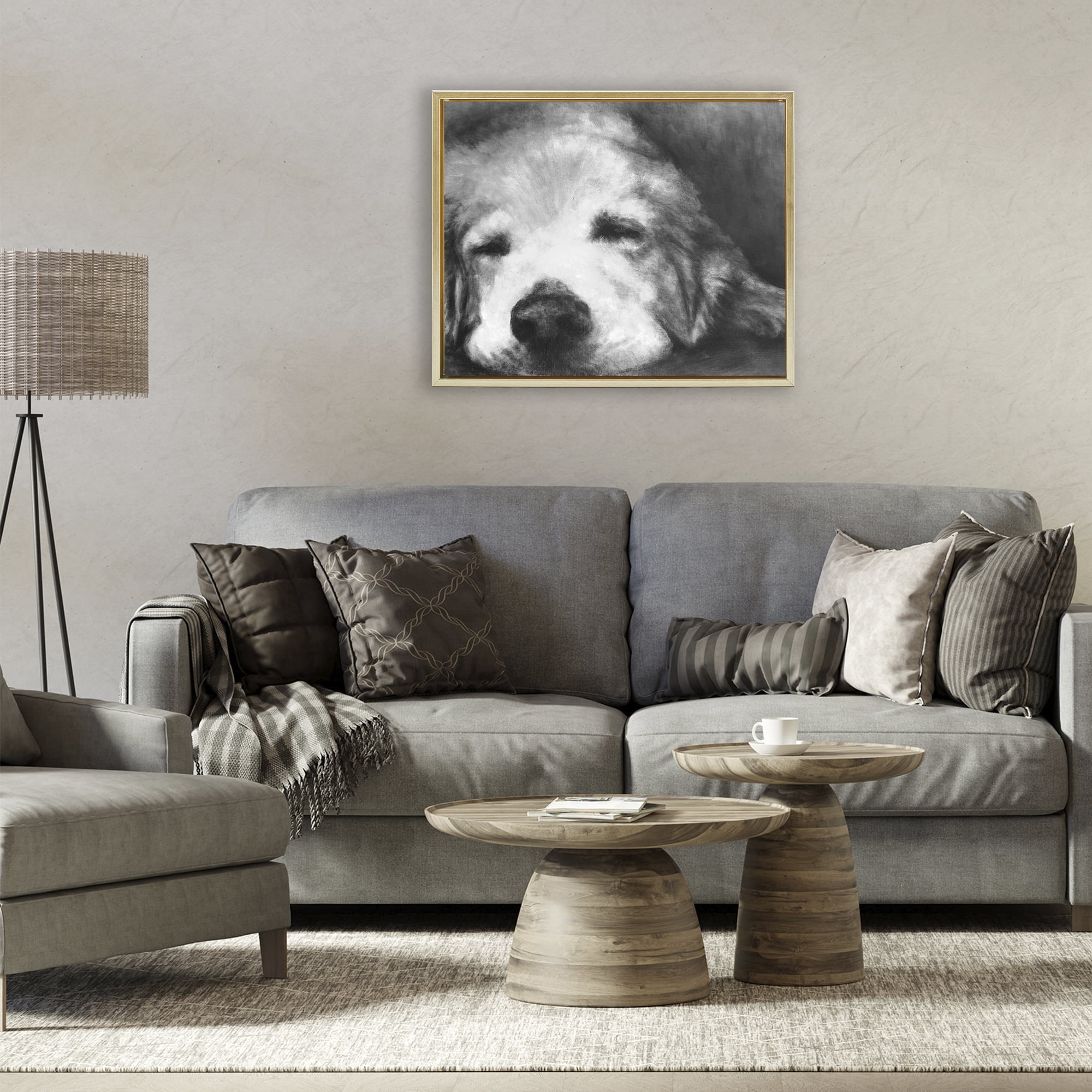 Stupell Industries Monochrome Dog Day Afternoon Gold Framed Floater Canvas Wall Art, design by Walt Johnson