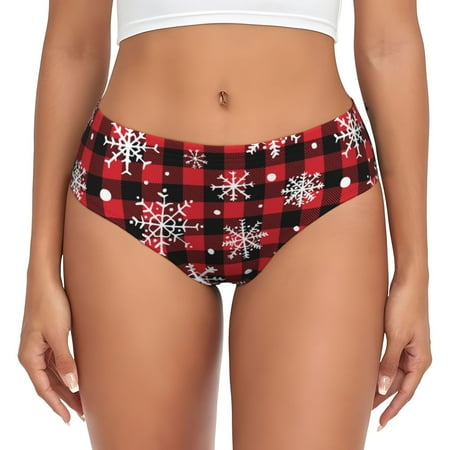 Sikiie Buffalo Plaid Snowflakes Women s High Waisted Cotton Underwear Soft Breathable Panties Stretch Briefs Seamless Ladies Panties-Medium