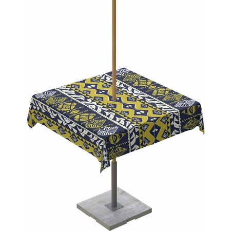 Outdoor Tablecloth with Umbrella Hole Zipper Ethnic Tribal Abstract Pattern Waterproof Zippered Table Cloth for Rectangle Tables Yellow Dark Blue Retro Lines Patio Table Covers for Indoor Pinic Party