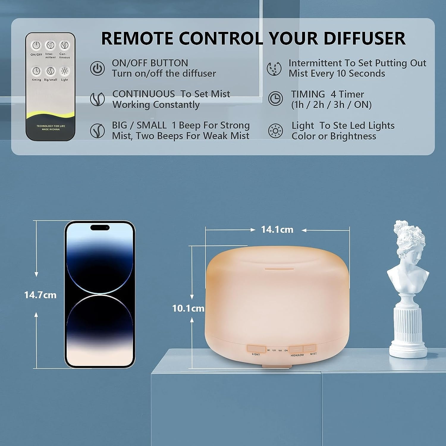 TYNZEO Essential Oil Diffuser Aromatherapy Humidifier: 500ml Grain Ultrasonic Aroma Air Vaporizer for Large Room Quiet Mist Humidifiers