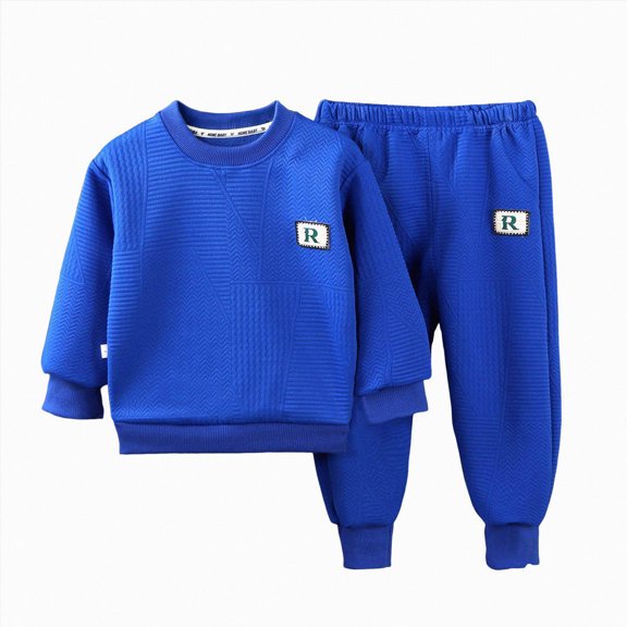 HFHAPW Baby Boy Clothes Solid Color Sweatshirt Pullover Tops Jogger Pants 2PCS Set Toddler Boy Winter Fall Outfits 0 6 12 18 Months 2T 3T 4T 5T 6T 7T 8T 9T(Blue,2-3 Y)