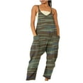 thumbnail image 2 of Sakmal Jumpsuits for Women Green Petite Sleeveless Summer Overalls V Neck Wide Leg Long Floral Pants with Pockets, 2 of 5
