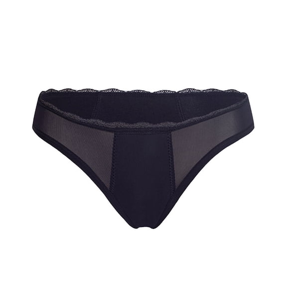 Bwndum Womens Seamless Lace Thong Underwear No Show Panties Nylon Spandex Low Rise Breathable Everyday Black,Size M