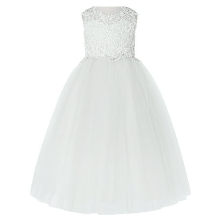 

Floral Applique Lace Wedding Flower Girl Dress Toddler Bridesmaid 220