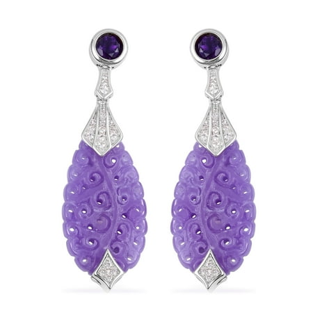 Purple Jade Drop - Dangle Drop Earrings 925 Sterling Silver Purple Jade Amethyst Gift Jewelry for Women
