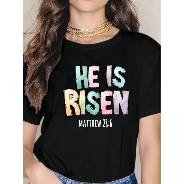 Easter Letter Print T-shirt, Short Sleeve Crew Neck Casual Top For Summer & Spring, Women's Clothing Tee For Adult, Men, Women, Teen, Teenager, Adolescent, Youth