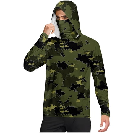 Hoodies for Men UPF 50+ Sun Protection Hoodie Long Sleeve Fishing Hiking Shirt with Face Mask L